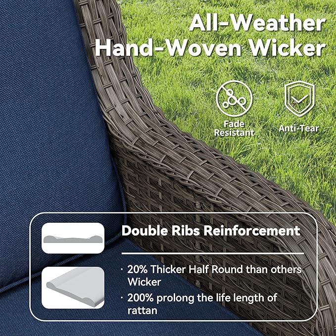 4 Piece Outdoor Swivel Rocker Patio Chairs Set, Patio Chairs Set of 4 with Thickened Olefin Cushions, High Back and Deep Seating, Hand-Woven PE Rattan for Porch, Deck, Blue