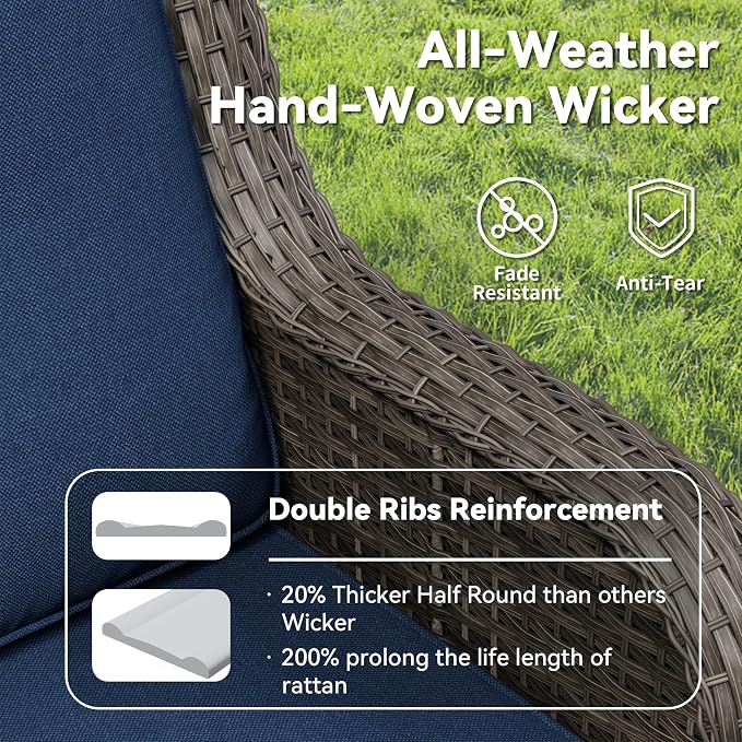 3 Piece Outdoor Wicker Patio Furniture Set, Swivel Rocker Patio Chairs Set with Thickened Olefin Cushions, High Back and Deep Seating, Hand-Woven PE Rattan for Porch, Deck