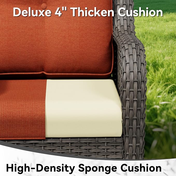 7 Piece Outdoor Wicker Patio Furniture Set, Outdoor Swivel Rocker Patio Chairs Set with Thickened Olefin Cushions, High Back and Deep Seating, Hand-Woven PE Rattan for Porch, Deck