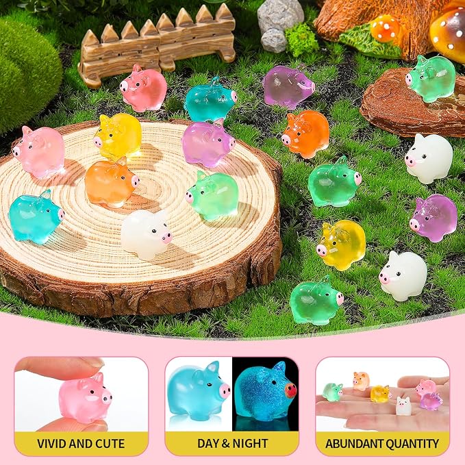 152PCS Luminous Mini Resin Pigs Miniature Pig Figurines Tiny Pig | Miniature Pigs Animals Figurines Glow in The Dark, Micro Garden Landscape, Dollhouses DIY, Birthday Party Decor