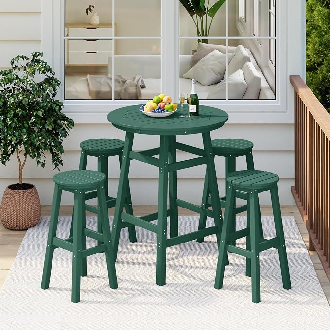 Costaelm Patio Bistro Table, 42" Counter Height Round Patio Cocktail Bar Table with Umbrella Hole, Outdoor Bistro Dining Pub Table for Front Porch Deck Backyard Garden, Dark Green