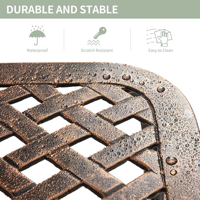 Outdoor Side Table - Patio End Tables Outside Cast Aluminum Anti-Rust Square for Balcony Pool Porch Garden, Antique Bronze