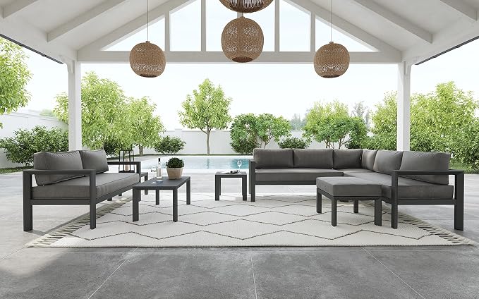 Homestyles Grayton Outdoor Coffee Table – 40-Inch Wide Aluminum Patio Table, Slatted Top, Rust-Resistant Frame, Easy Assembly, Gray