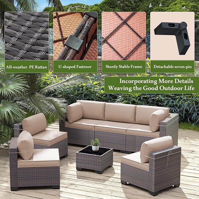 12 Pieces Outdoor Patio Furniture Set,Outdoor Sectional Furniture All Weather PE Rattan Wicker Patio Conversation Set with Coffee Table,Swivel Rocking Chairs Set,Sand
