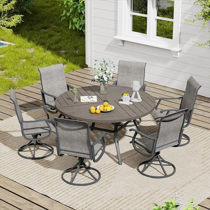 VICLLAX 47.2" Round Outdoor Table, Patio Dining Table for 6 with Umbrella Hole for Garden Lawn Deck Backyard, Antique Grey