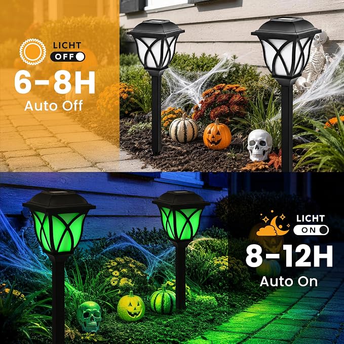 GIGALUMI Solar Halloween Lights Outdoor, LED Solar Pathway Lights 8 Pack | Garden Light Outdoor Decorations, Garden Decor for Yard, Patio, Landscape, Planter, Walkway (Green)