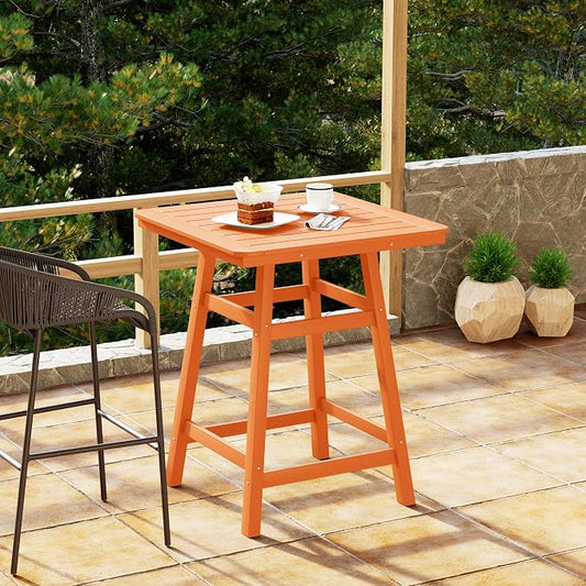 Costaelm Outdoor Bar Table, 37" Counter Height Square Patio Cocktail Bar Table with Umbrella Hole, Patio Bistro Dining Pub Table for Front Porch Deck Backyard Garden, Orange