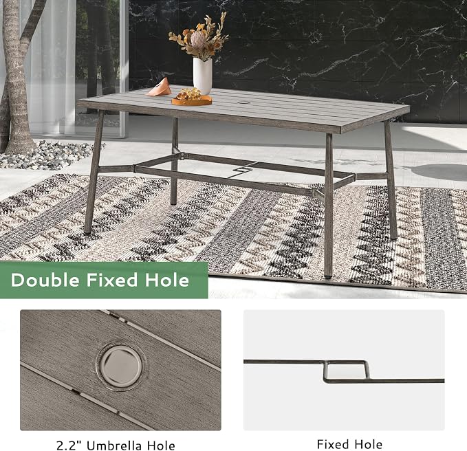 7-Piece Outdoor Dining Set for 6, Aluminum Dining Set with Cushions, 4 Dining Chair and 2 Swivel Chairs with Rope Backrest, Large Rectangular Table with Umbrella Hole for Lawn Porch Yard,Grey