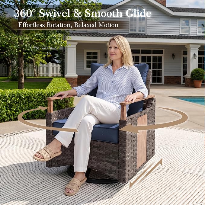NestNook 4 Pieces Patio Furniture Set, Outdoor All-Weather Handwoven PE Wicker Swivel Chairs, Conversation Set with Coffee Table, Loveseat & Thick Cushion for Backyard, Deck & Poolside, Blue