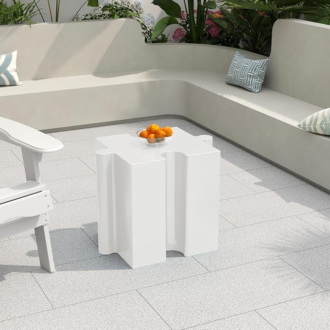 Christopher Knight Home Daton 3 Piece Interlocking Outdoor Side Table Set, Modular Lightweight Concrete Coffee Table, Convertible MGO End Table for Indoor&Outdoor, Creative Set Up, Black+White