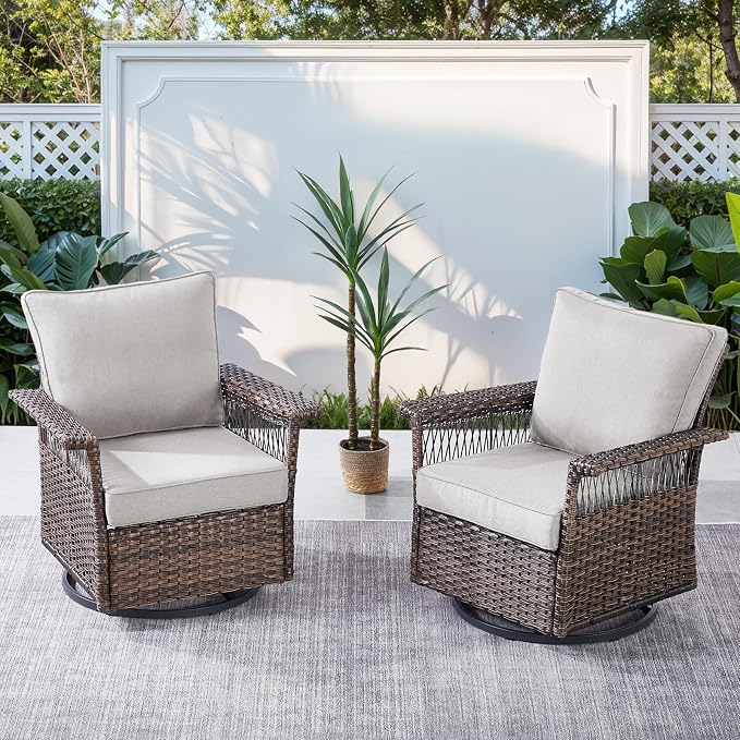 Patio Furniture Set with Fire Pit Table, 4PCS Patio Conversation Set Brown Resin Wicker Swivel Patio Chair and Sofa with 43in Rectangular Iron Fire Table PE Rattan Furniture Set
