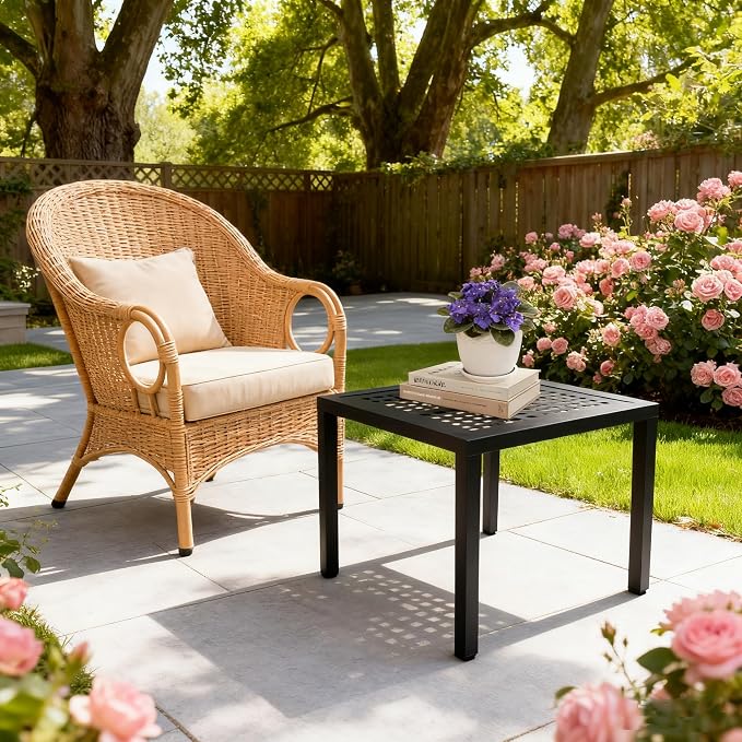 Square Aluminum Outdoor Side Table, Rustproof Patio Coffee Table | Powder-coated scratch-proof aluminum top, all-weather frame, easy assembly for garden, deck & pool