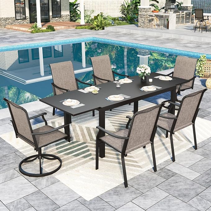 Sophia & William Patio Dining Set for 6, 4 x Patio Dining Chairs and 2 x Swivel Dining Chairs, Large 99" Outdoor Dining Table and Chairs for Lawn, Garden
