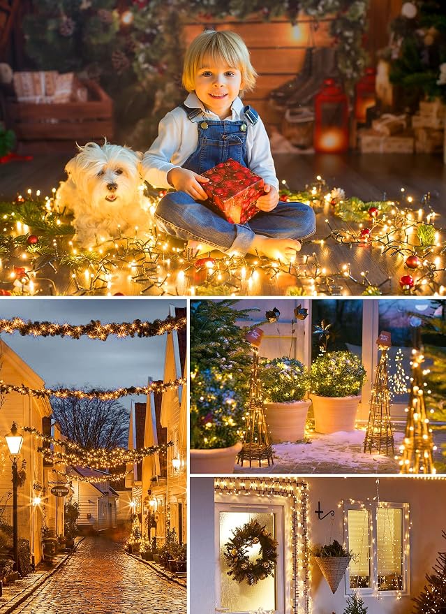 Solar String Lights Outdoor, 2 Pack Total 80FT 200 LED Solar Outdoor Lights | Solar Fairy Lights with 8 Lighting Modes, Waterproof Solar Lights for Outside Tree Garden Balcony Gazebo Party, Warm White