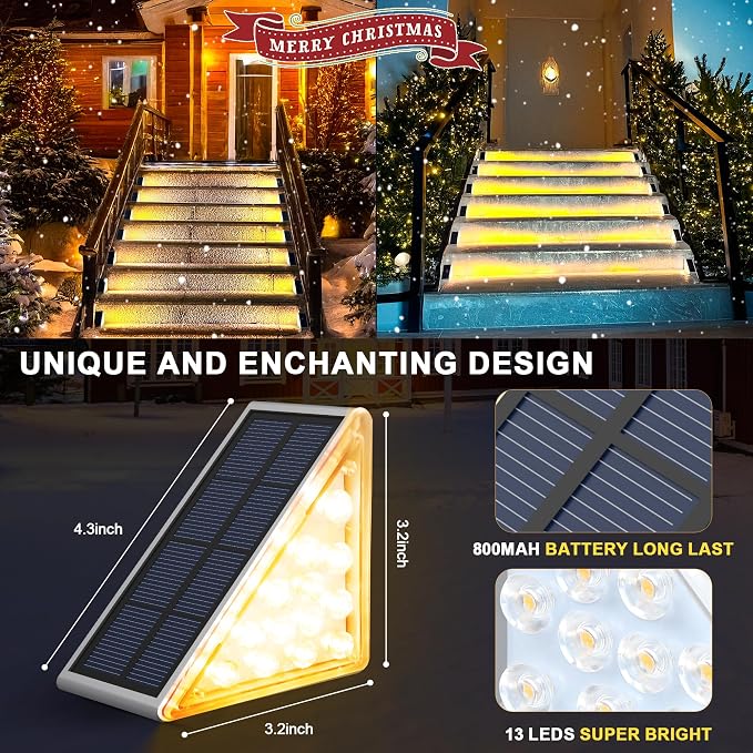 AUDLES LED Solar Step Lights Waterproof Outdoor Stair Lights, Warm White Solar Deck Lights IP67 Solar Decoration Lights for Yard, Patio, Garden, Walkways, Front Door, Pathway, Driveway, Porch 12 Pack