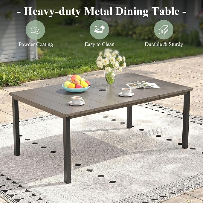 Patio Dining Set for 6, 63" Outdoor Dining Table and Chairs Set with Stackable Patio Chairs Outdoor Furniture for Garden Deck Backyard, Grey Table and Grey Chairs