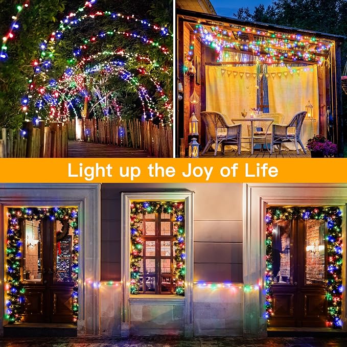 Ollny Christmas Lights 200LED 60FT Indoor, Multicolor Connectable Plug in String Light Outdoor, 8 Modes Waterproof Timer LED Fairy Lights for House Outside Bedroom Patio Balcony