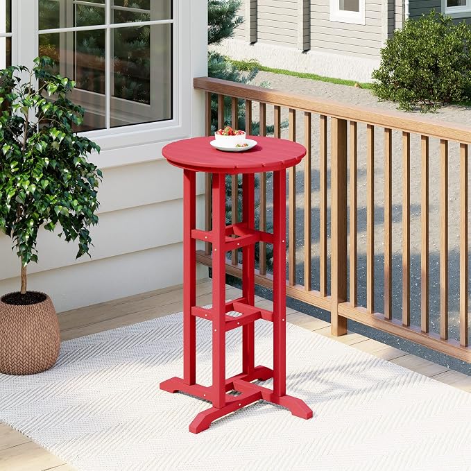 Costaelm Outdoor Bar Table, 42" Counter Height Round Patio Cocktail Bar Table, Patio Bar Table Bistro Dining Table Pub Table for Front Porch Deck, Backyard, Garden, Red
