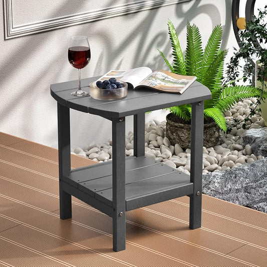 TORVA Patio Adirondack Side Table, Outdoor End Tables All-Weather Resistant HDPE Humidity-Proof Long Time Use for Deck, Lawn,Garden, Porch, Backyard End Table(Gray Color-2 Tier)