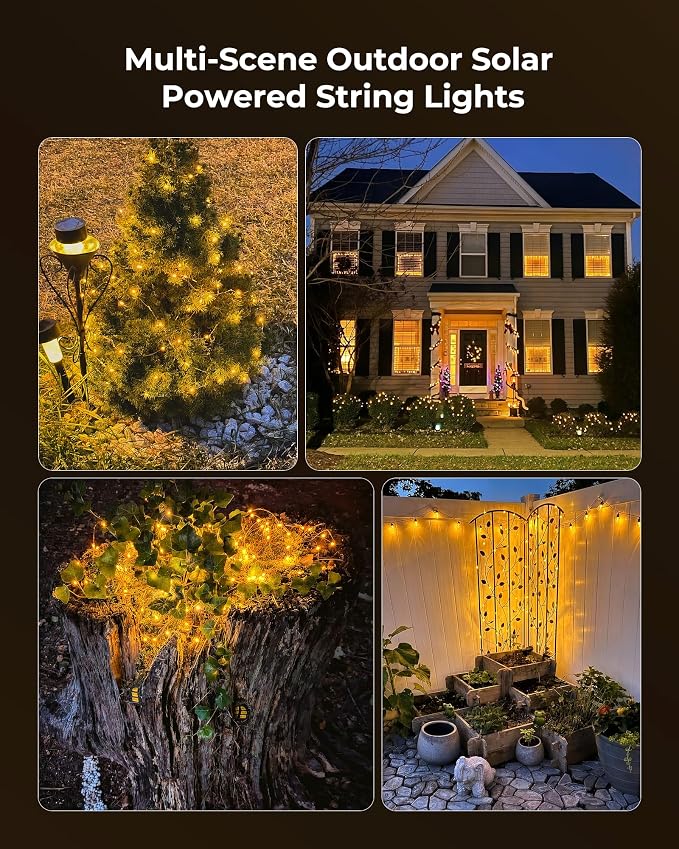 Brightown Solar String Lights, 2 Packs Total 66Ft 200 LED Solar Fairy Lights with 8 Modes, Waterproof Solar Lights for Outside Patio Yard Tree Wedding Christmas(Warm White) | Waterproof Twinkle Lights Outdoor & Indoor Solar Lights for Outside Patio Yar...