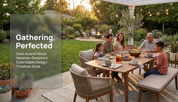 Outdoor Extendable Acacia Wood Patio Dining Table(71-94.5 inch)(Gray)
