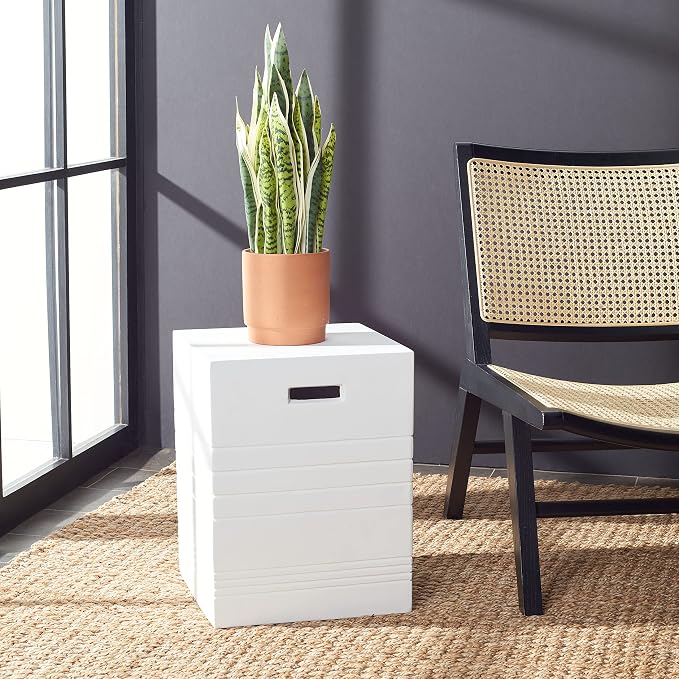 SAFAVIEH Outdoor Collection Deidara Modern Ivory Concrete Accent Table (Fully Assembled) VNN1031B
