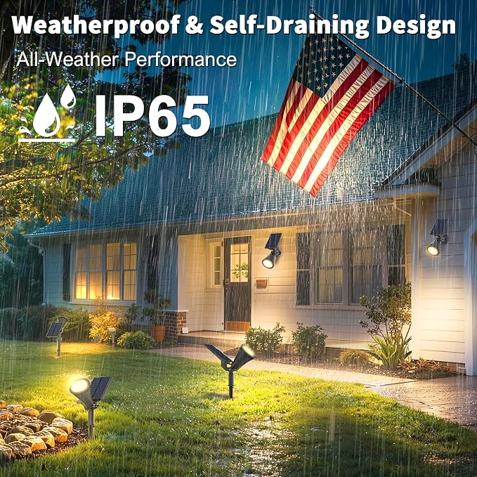 JEJOT 6 Pack Solar Lights Outdoor Waterproof,Warm White Light,2 Lighting Modes,Solar Powered Spotlights for Yard Garden Solar Spot Lights for Flag Landscape Auto On/Off