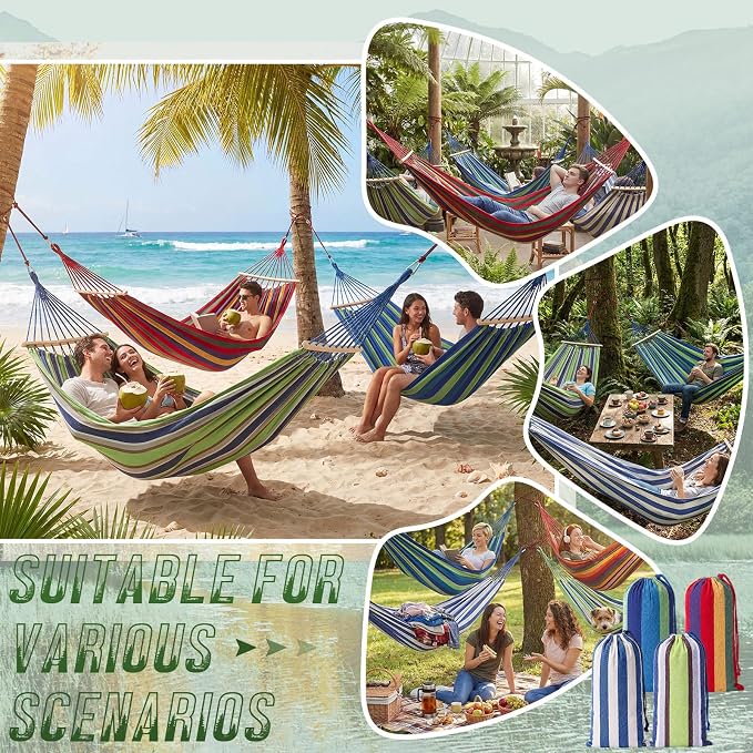 SATINIOR 4 Pack Canvas Camping Hammock for Outside 120 x 59 in Large Comfortable Hammocks up to 660lbs with Travel Bag Anti Roll Balance Beam Tree Strap for Outdoor/Indoor Beach Patio Backyard Garden