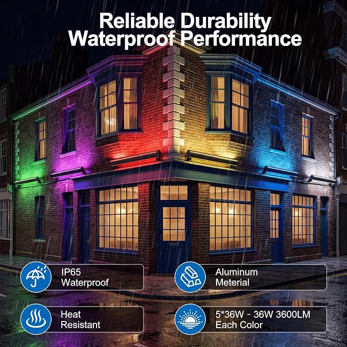 LED Wall Washer Light, 40in Linkable RGBCW Light Bar, IP65 Waterproof, App & RF Remote, 2700K-6500K Tunable White, 1%-100% Dimmable, 120V