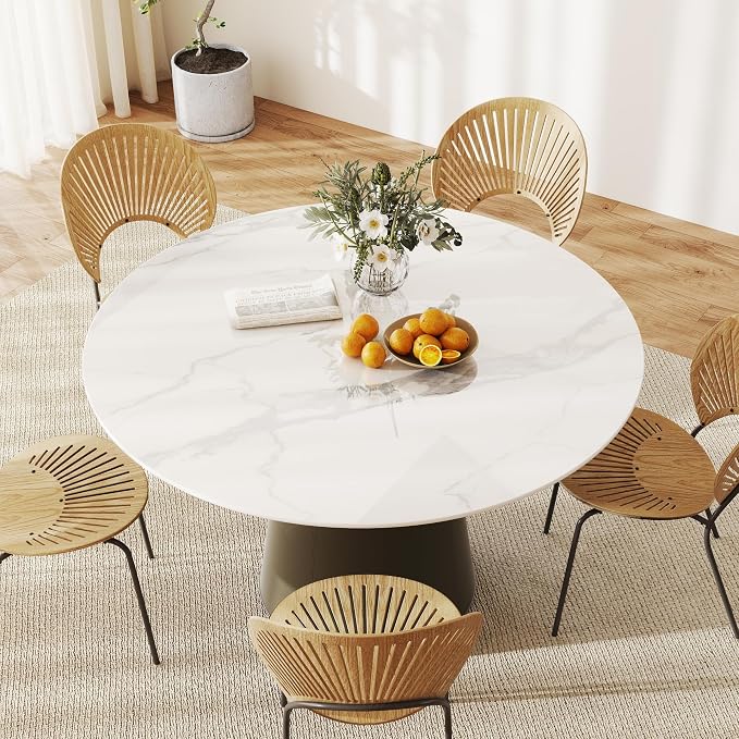 ZL ZELing Round Sintered Stone Table Top 51.2",Replacement Table Top for Indoor & Outdoor - Heat/Scratch Resistant Waterproof Ceramic DIY Desktop,Patio/Balcony/Bistro/Café & Dining Room (White)