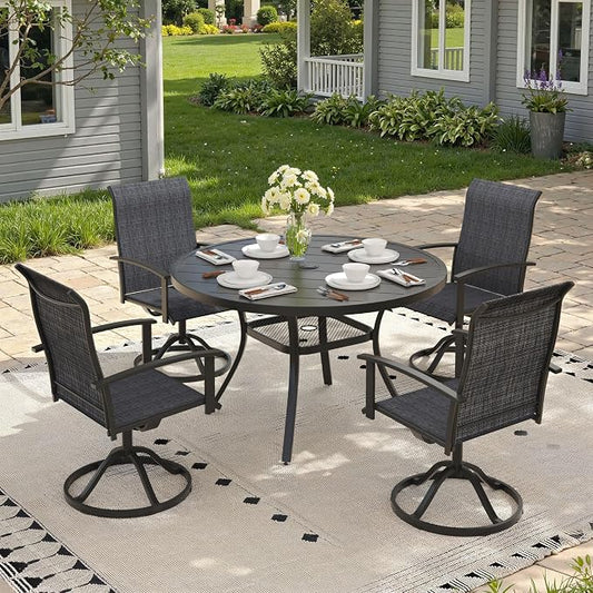 5 Pieces Round Patio Dining Set, Outdoor Furniture of 40.6" Round Patio Table and Patio Swivel Chairs for Backyard Lawn Garden, Black Table and Black Chairs