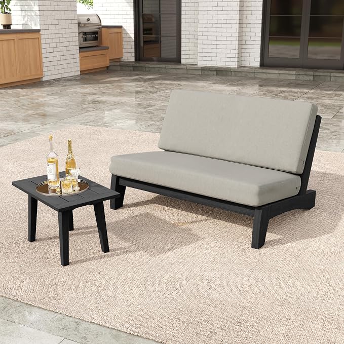 2 Pieces Patio Furniture Sets, All-Weather Outdoor Wood Bistro Set Patio Conversation Side Table Chiars and Patio Loveseat for Balcony, Backyard