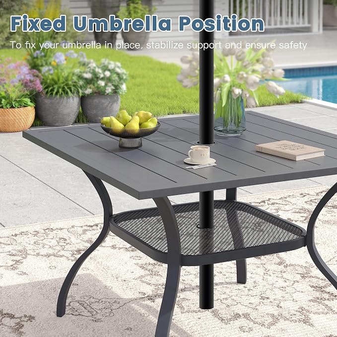 DIFY 5 Piece Outdoor Patio Dining Set for 4, 37.8" Square Metal Dining Table and Swivel Patio Chairs with Padded Textilene, All-Weather Outdoor Furniture Set for Garden Backyard Porch, Grey