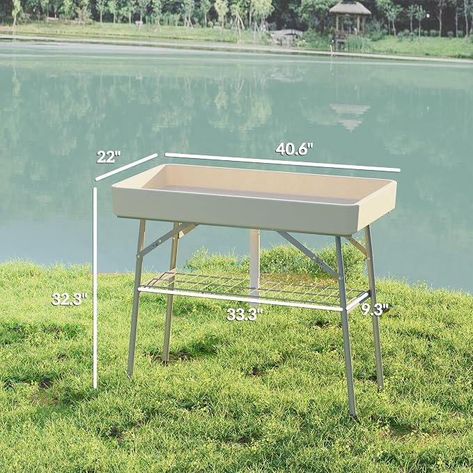 Outsunny Folding Ice Cooler Table with Drain, Fill and Chill, Tan, 40.6"L x 22"W x 32.3"H, Modern Picnic Table