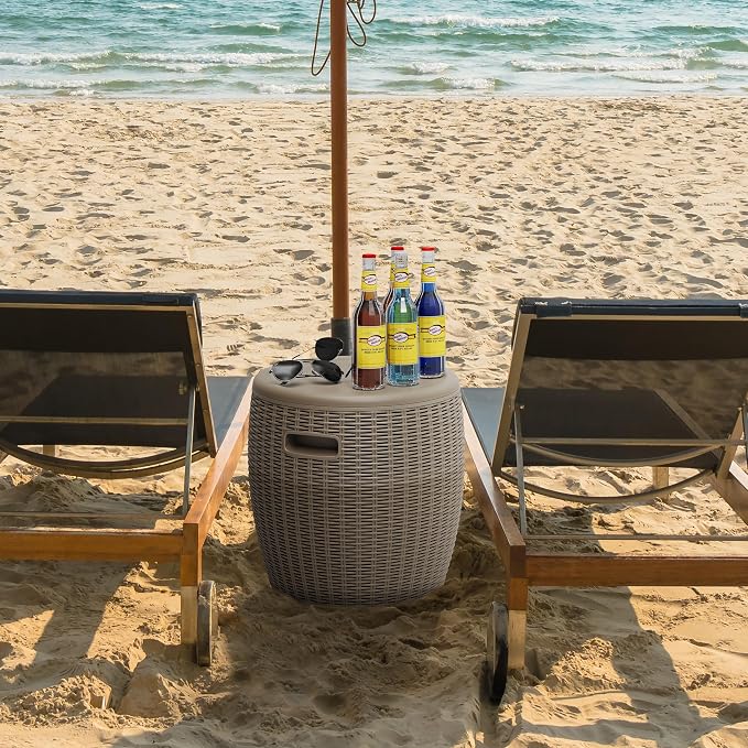 EasyUp Outdoor Cooler Side Table – 17 Inch Resin Ice Cooler Table for Wine, Champagne, and Beverages – Elegant Party, Wedding, and Home Cool Bar (16.73 x 16.73 x 17.32 Inches, 8.16 lbs) (Grey)