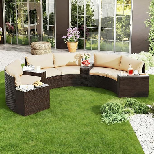 COSTWAY 7 Pieces Patio Furniture Set, Rattan Wicker Sectional Loveseat with Thick Cushions and Side Tables, Outdoor Patio Conversation Set for Backyard, Poolside, Porch, Balcony, Deck