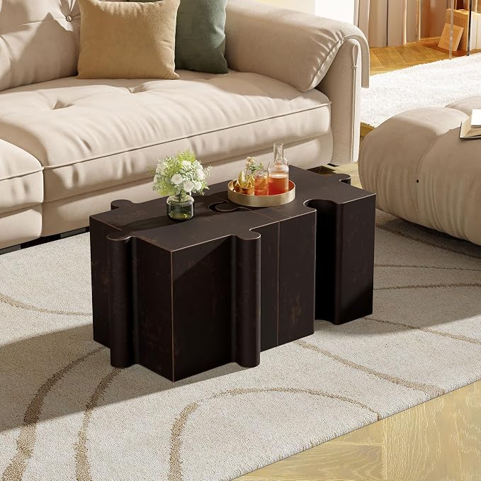 Christopher Knight Home Daton 2 Piece Interlocking Outdoor Side Table Set, Modular Lightweight Concrete Coffee Table, Convertible MGO End Table for Indoor&Outdoor, Design for Creative Set Up, Copper
