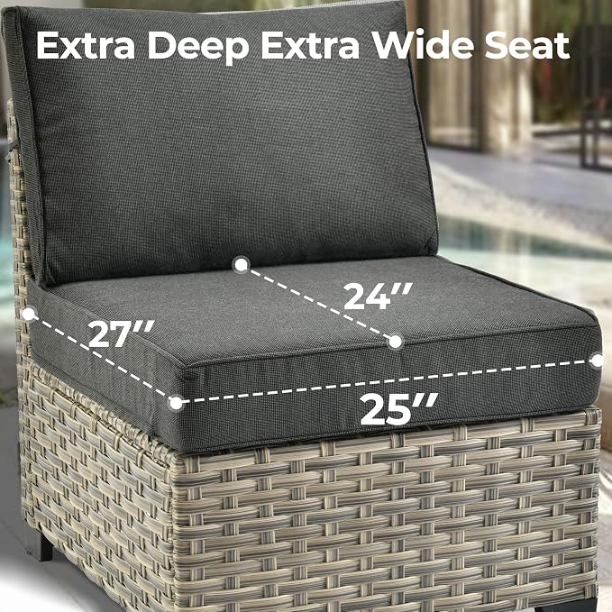 HOOOWOOO Outdoor Sectional Patio Furniture Set,8 Pieces Wicker Conversation Sets,Extra Deep Out Door Sofa Outside Furniture Couch with Swivel Chairs Ottoman,Black