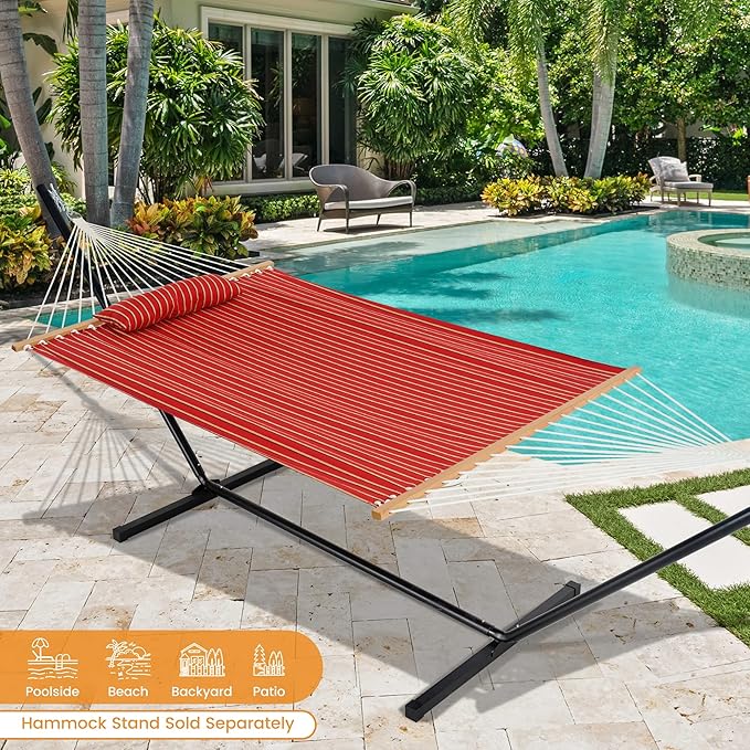 Lazy Daze Hammocks 12 FT Sunbrella Fabric Hammock Non-Fading with Spreader Bars and Free Pillow Fits for 2 Persons, All Weather and Fade Resistant for Patio Yard, 450 lbs Capacity, Harwood Crimson