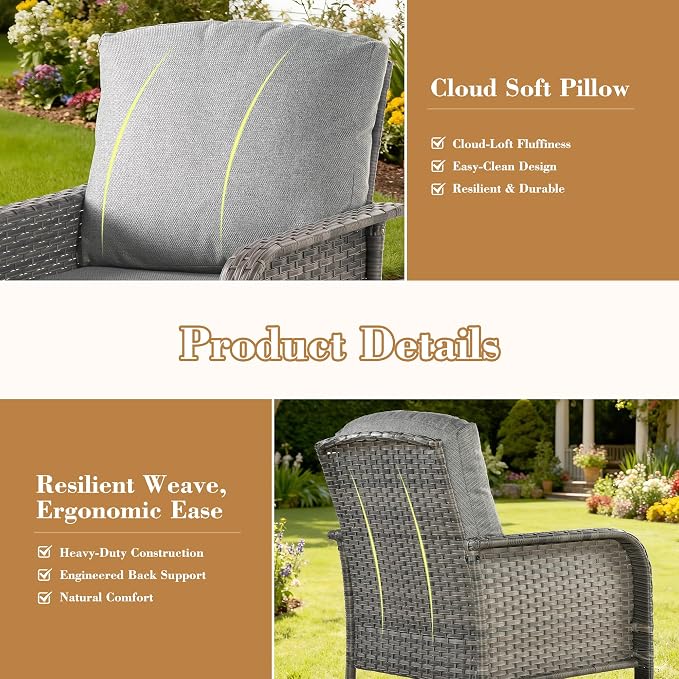 6 Pieces Patio Furniture Set, All-Weather Rattan Wicker Outdoor Furniture Loveseat Chairs with Coffee Table, High Back Conversation Set for Porch, Backyard, Balcony,Dark Grey