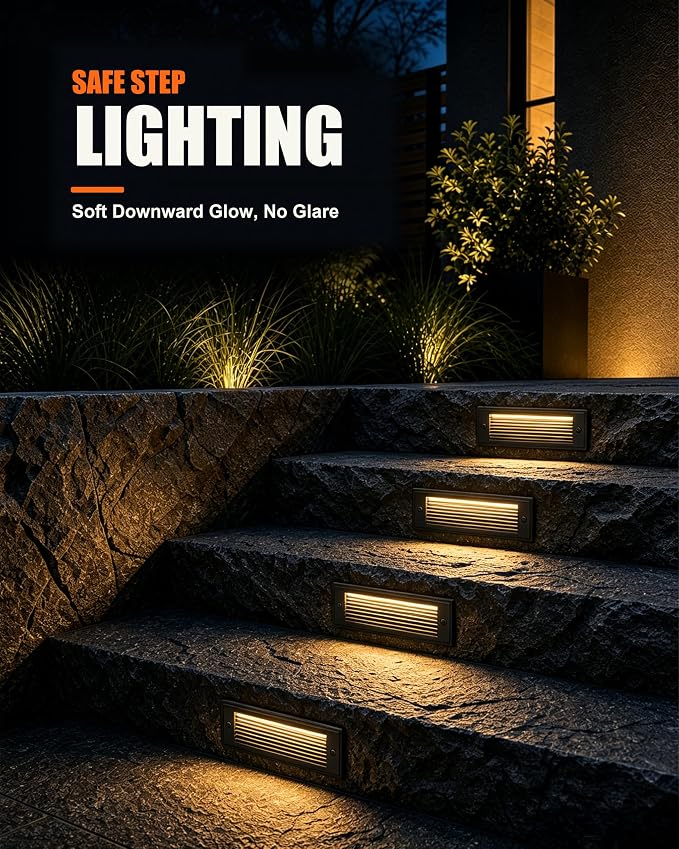 8 Pack 9 Inch Low Voltage Step Lights Outdoor, 5W LED Deck Stair Lights | 500LM 8-12V AC/DC, 3CCT IP65 Aluminum Faceplate, Large Light Panel, Outdoor Stair Lights for Deck Stairs Rail Wall