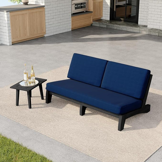 2 Pieces Patio Furniture Sets, All-Weather Outdoor Wood Bistro Set Patio Conversation Side Table Chiars and Patio Loveseat for Balcony, Backyard