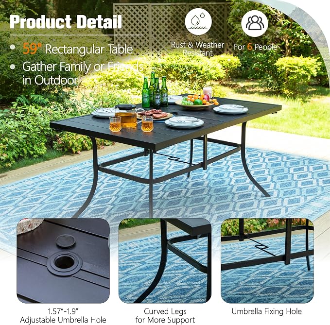 Sophia & William 7-Piece Patio Dining Set, Metal Table, PE Wicker Chairs | All Weather Patio Table and Chairs Set for 6, Perfect for backyard, deck, porch