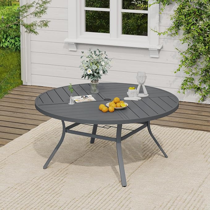 VICLLAX Patio Dining Set, 53.1" Dark Grey Table & 6 Chairs with Wheat Cushion