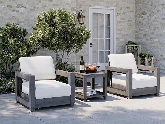 HAPPATIO Extra Large Size Patio Sofa Chairs Set of 2, Aluminum Modern Patio Armchairs with Thicken Cushions and Widen Armrest, All-Weather Powder-Coated Frame for Porch, Balcony, Garden (Grey)