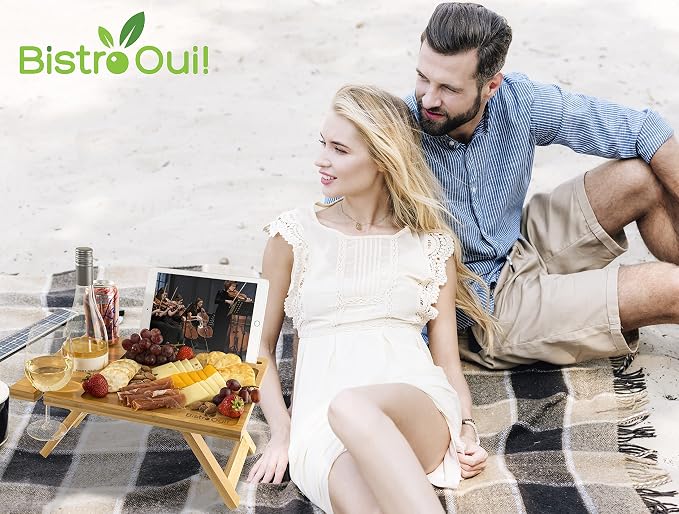 Portable Wine Table, a Folding Mini Picnic Snack Tray for the Beach, Camping, RV, Outdoor Concerts, Breakfast in Bed or Before the Fire