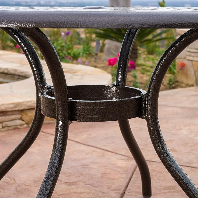 Christopher Knight Home Phoenix Cast Aluminum Round Table, Hammered Bronze, Dimensions: 47.75”L x 47.75”W x 30.00”H