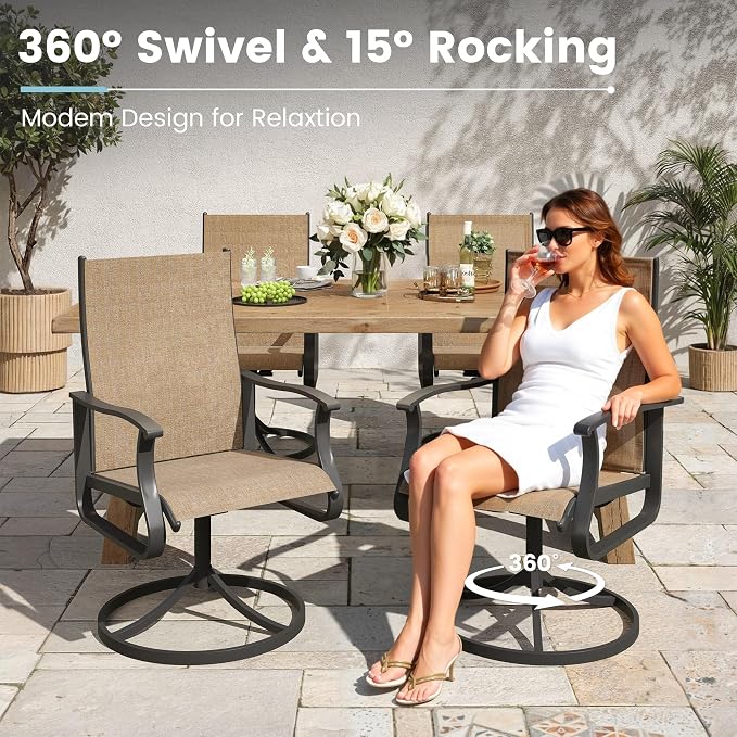 5 Pieces Patio Dining Set, Patio Outdoor Furniture Set of 4 Patio Swivel Dining Chairs and 39" Patio Spliced Round Tabletop with Umbrella Hole, for Deck, Backyard, Poolside & Garden