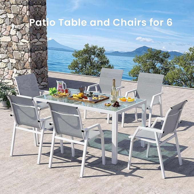 Jocoevol Outdoor Dining Set for 6 Patio Furniture Set 7 Piece Table and Chairs All Weather for Backyard Deck Garden