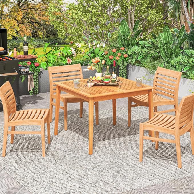 Tangkula 4-Person Outdoor Acacia Wood Dining Table, 40" Square Bistro Table with 1.96" Umbrella Hole, Outdoor Patio Table for Porch, Deck, Garden and Backyard, Natural
